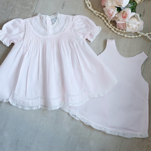 Lace Trim Embroidered Slip Dress Pink Friedknit/Feltman Brothers NWOT - Picture 2 of 11